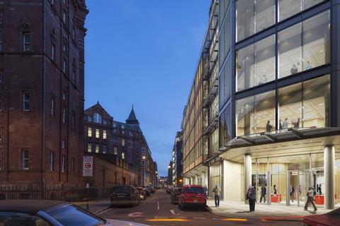 UCLH proton beam therapy centre: View of main entrance Grafton Way/Huntley St